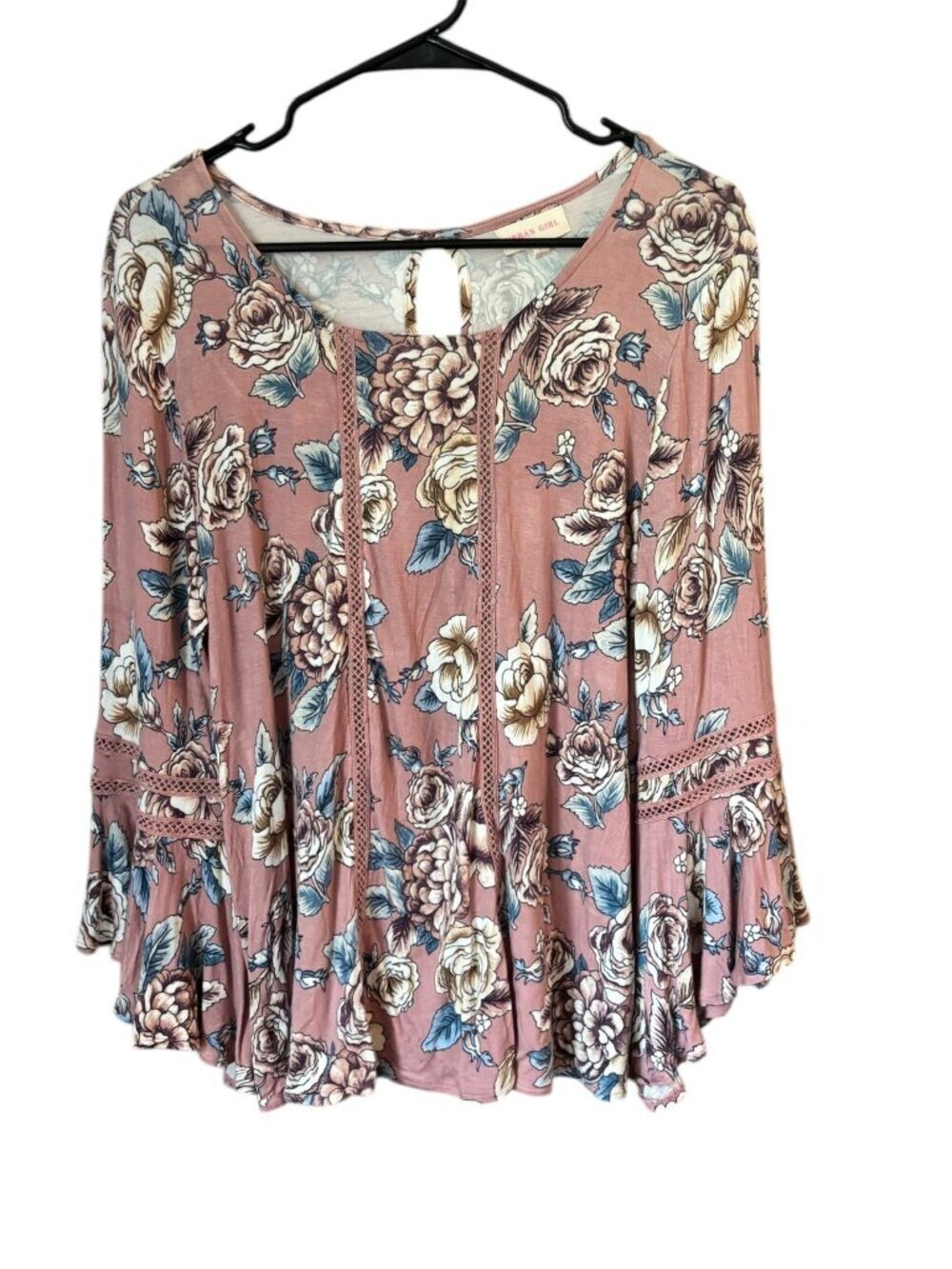 Urban Girl Women's Pink Floral Super Soft Flare Sleeve Top